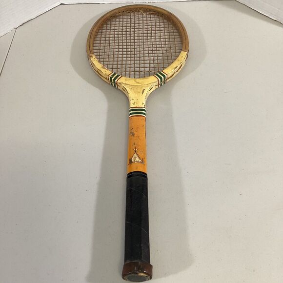 Vintage JC Higgins Mohawk Wooden Tennis Racket Racquet With Checkered Case - Picture 4 of 12